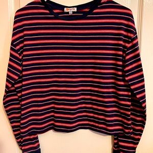 Range Kiss long sleeve, red, dark blue, and white stripes. Size XL